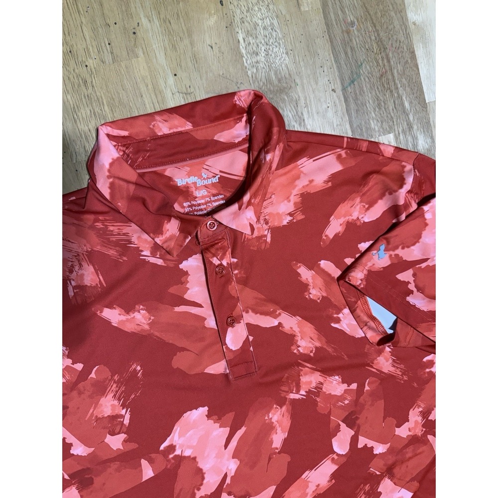 Birdie Bound Golf Polo Mens L Red Abstract Brushstroke Stretch Performance Shirt